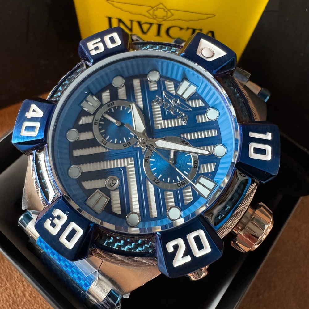 Invicta Bolt Men's Watch w/ 3D Dial 52mm Blue Steel Carbon NEW! - Picture 9 of 12